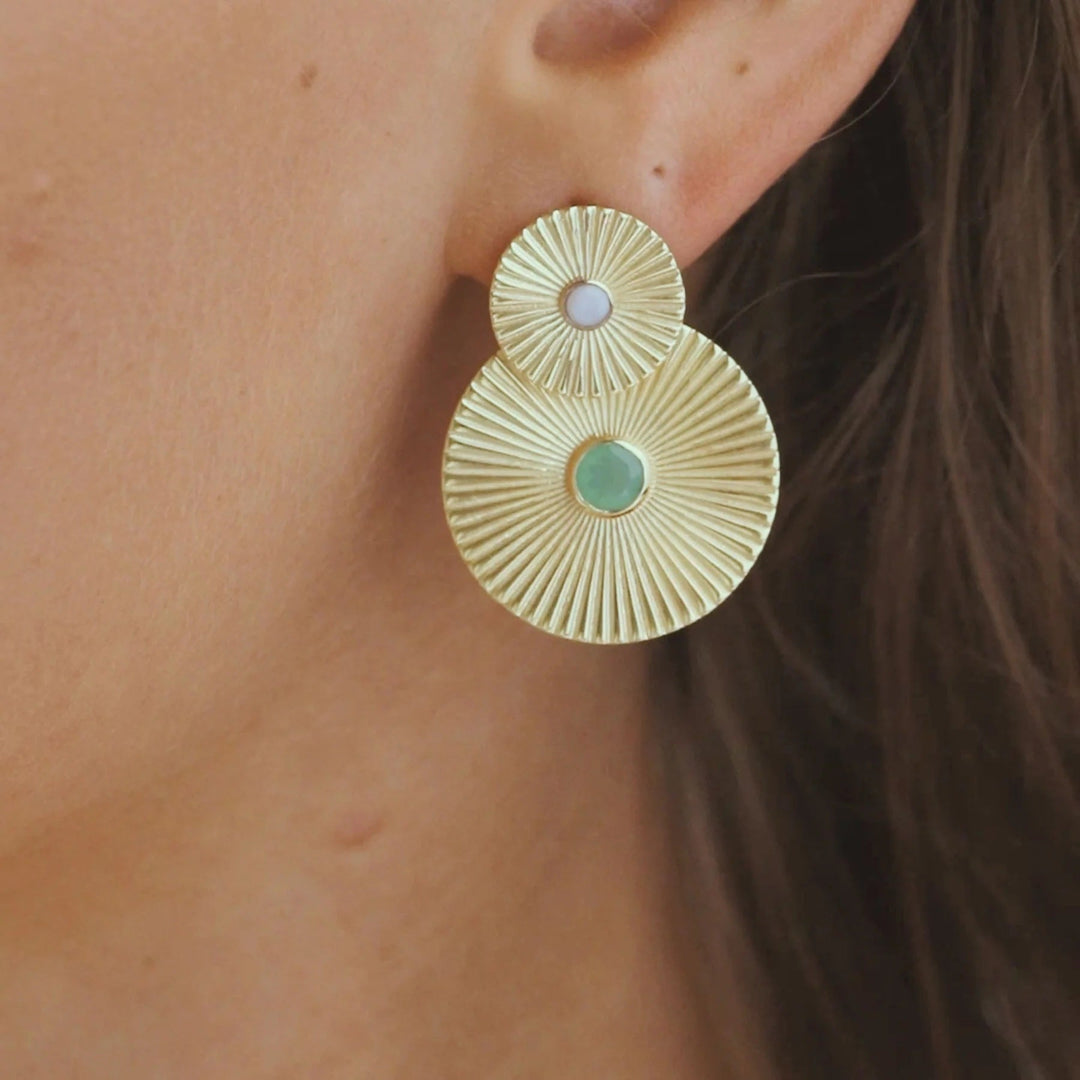 Vergoldete Scheiben-Ohrstecker mit Peridot und Topas - Atelier Tibet