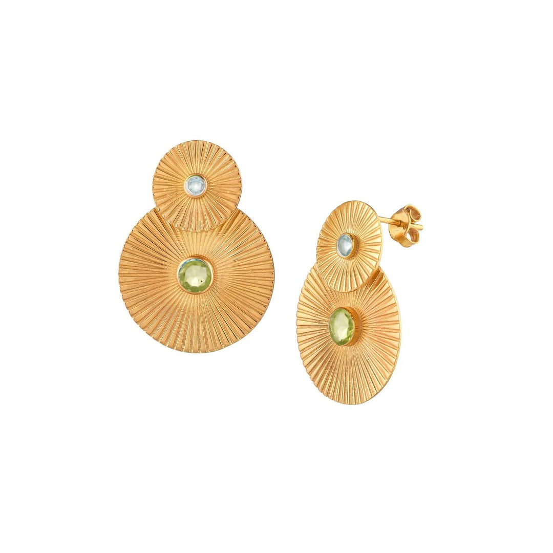 Vergoldete Scheiben-Ohrstecker mit Peridot und Topas - Atelier Tibet