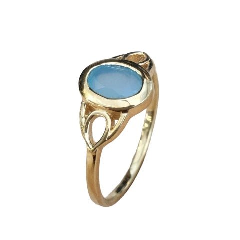 Vergoldeter Silberring, Aqua Achat - Atelier Tibet