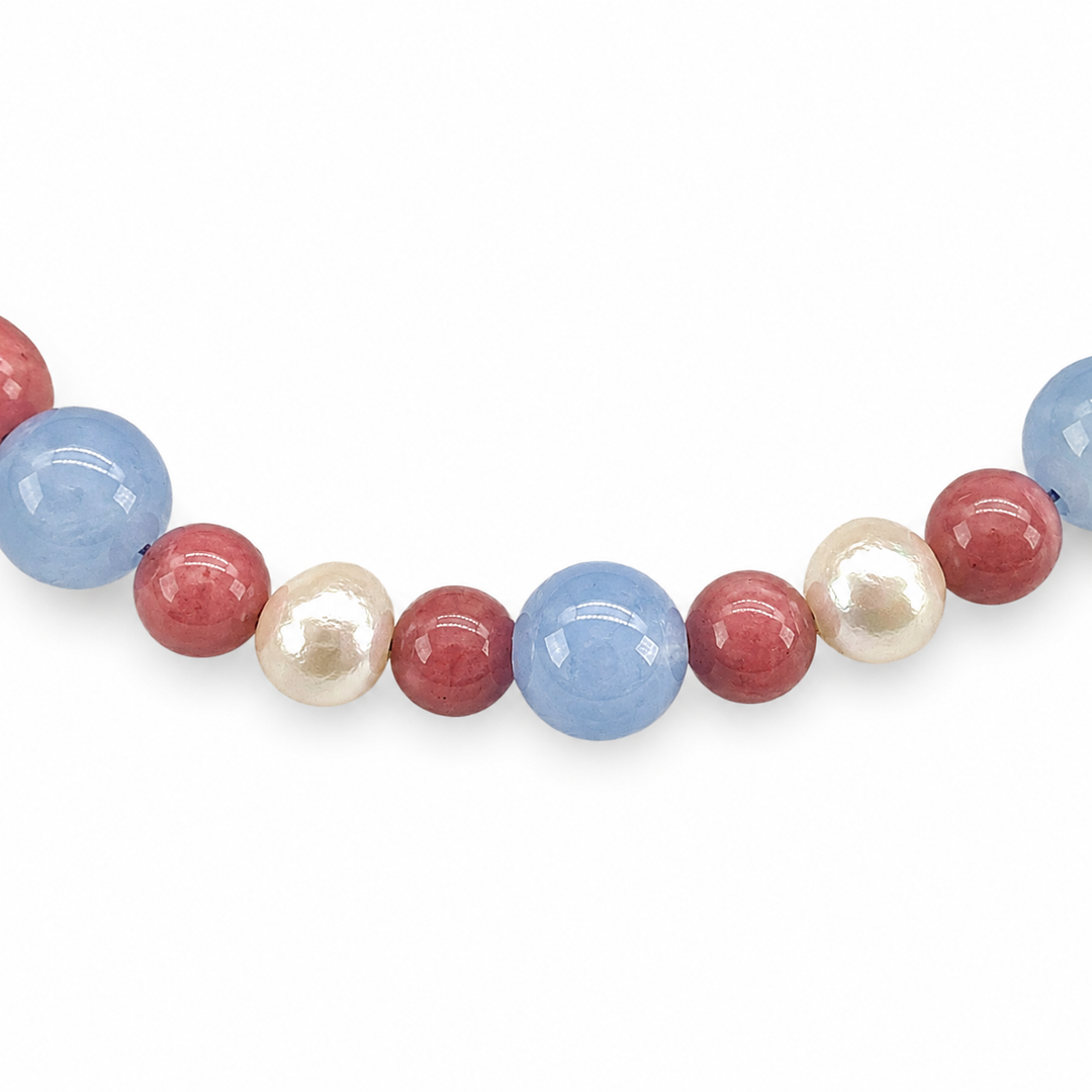 Mala Armband Süsswasserperlen, Rhodonit und Aquamarin