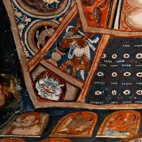 Thangka-Anhänger Gelber Löwe, handgemalt · CHARU × Rimou Thangka