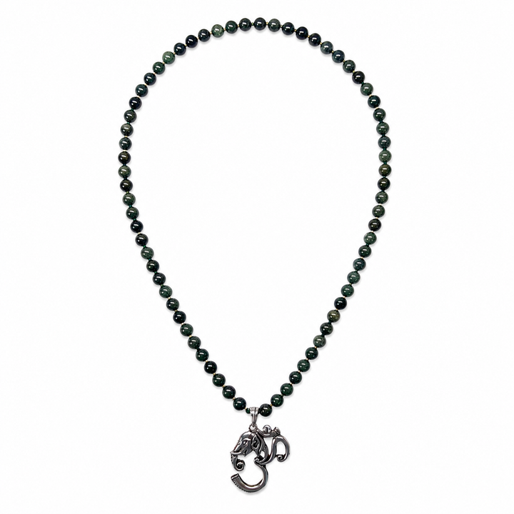 Halskette aus Kambaba-Jaspis mit Om ॐ-Ganesha-Anhänger in Silber