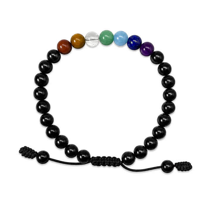 Lebhaftes 7-Chakra-Armband aus Onyx (6 mm)