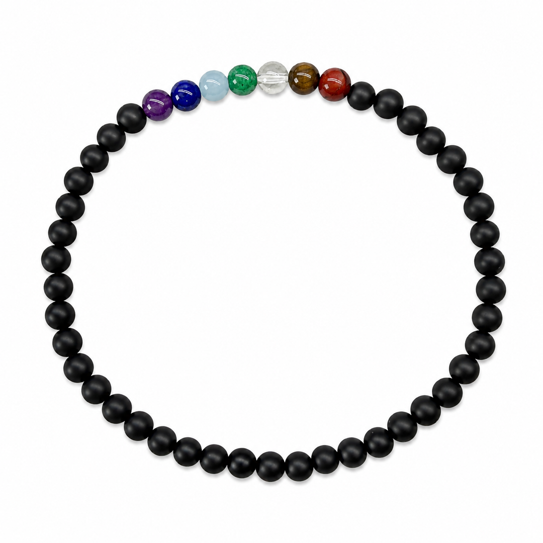 Lebhaftes elastisches 7-Chakra-Armband aus Onyx