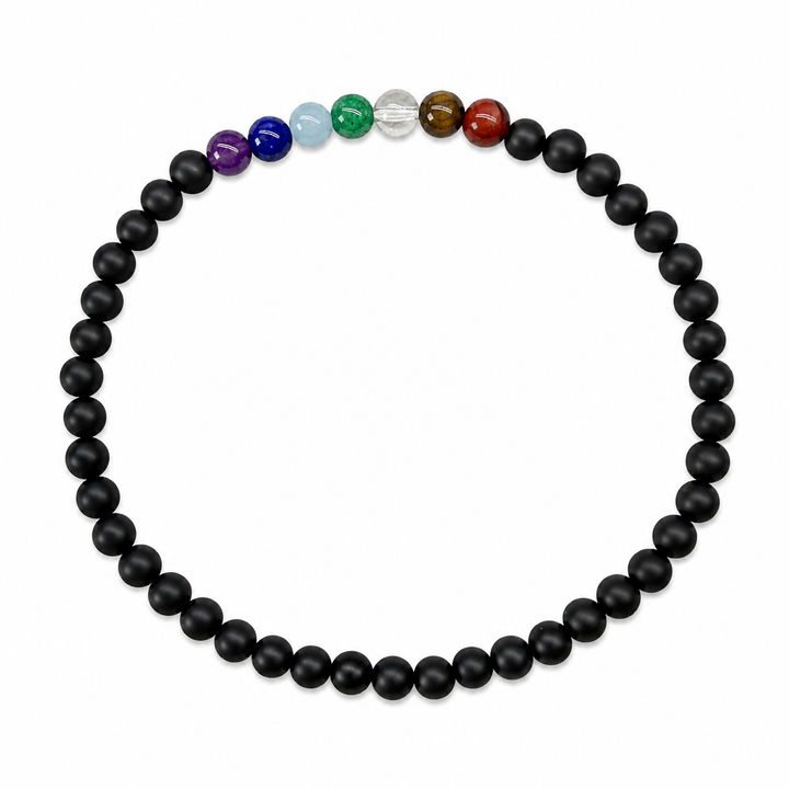 Lebhaftes elastisches 7-Chakra-Armband aus Onyx