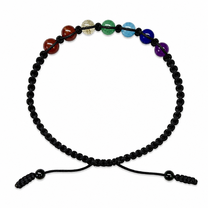 Feine 7-Chakra-Kordel mit sieben Steinen
