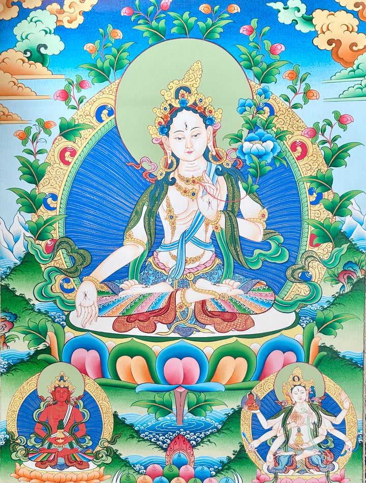 Thangka tradizionale «Tara Bianca», «Amitayus», «Namgyalma»