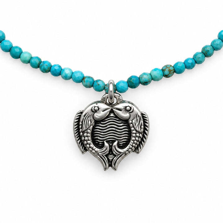 Tibet-Türkis-Kette mit Fischpaar-Anhänger in Silber