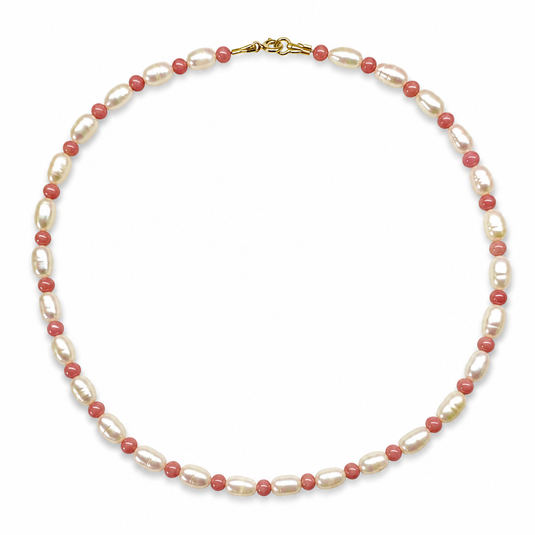 Kette mit Süsswasser- und rosa Opalperlen