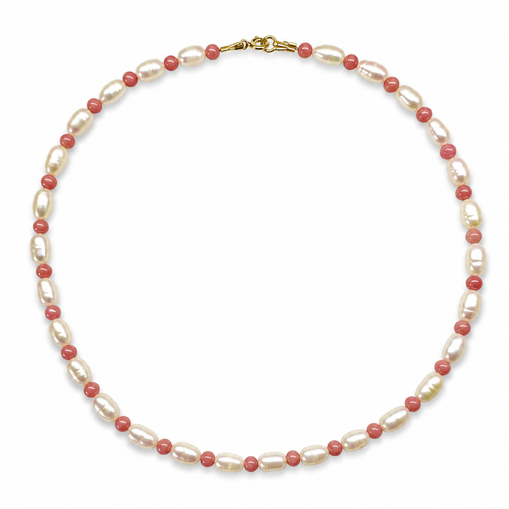Kette mit Süsswasser- und rosa Opalperlen