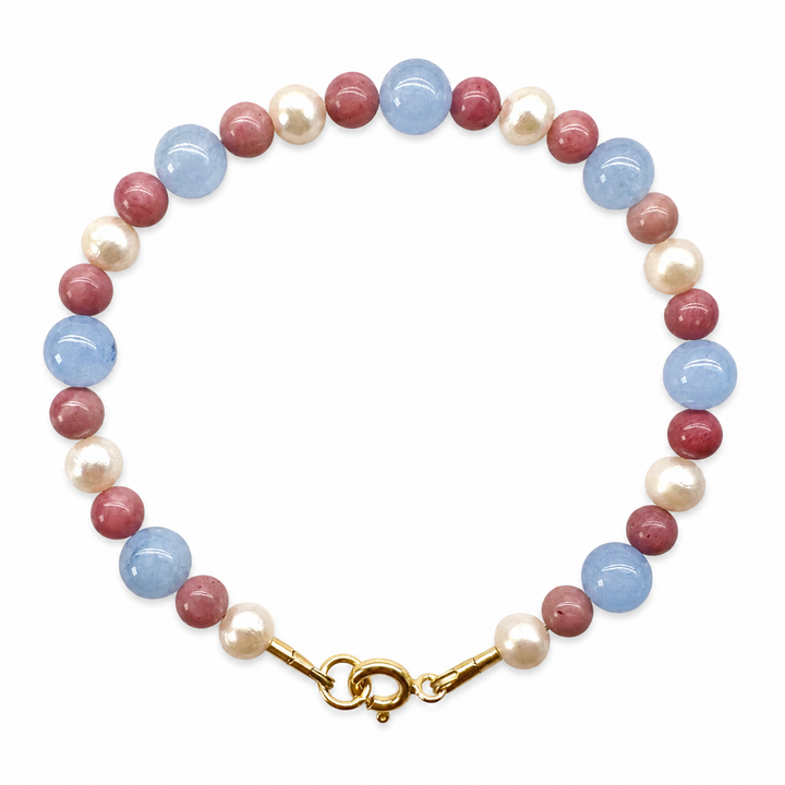 Mala Armband Süsswasserperlen, Rhodonit und Aquamarin