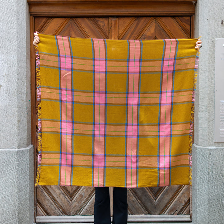 Foulard en cachemire « Tsaparang » - Ocre et rose