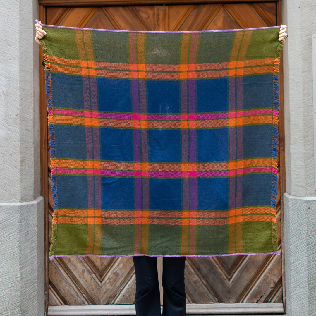 Foulard en cachemire « Kongpo » - Bleu nuit et olive