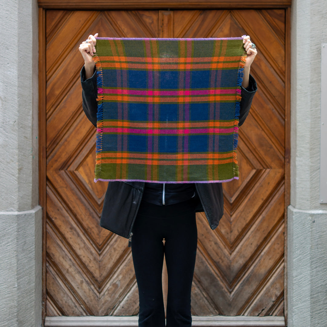 Foulard en cachemire « Kongpo » - Bleu nuit et olive