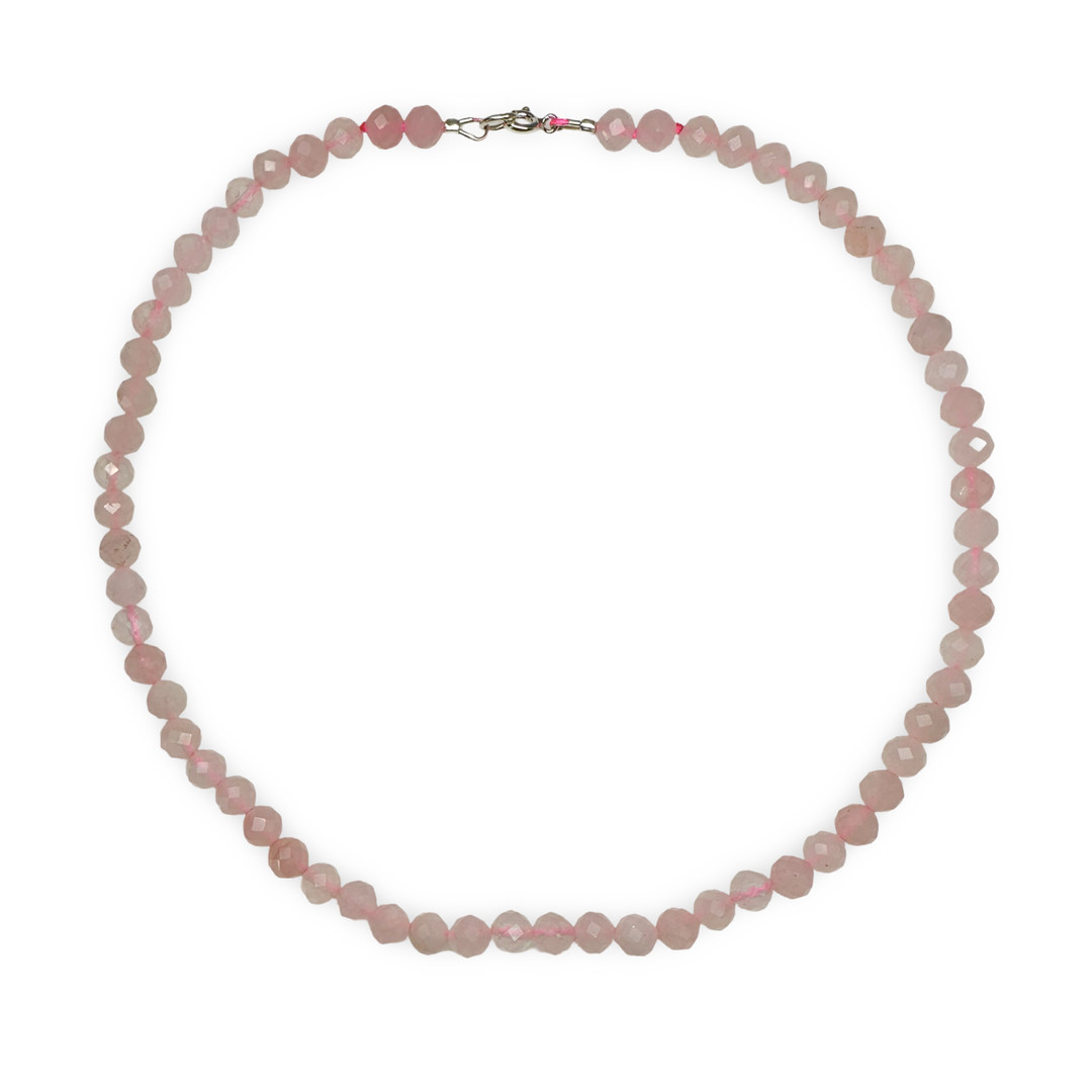 Facettierte Rosenquarz Halskette