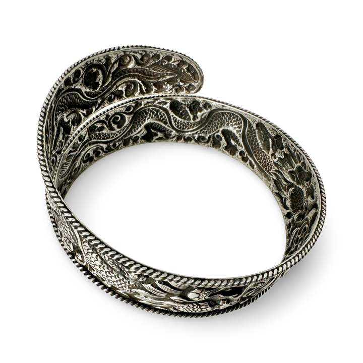 Dragon and lotus silver upper arm cuff