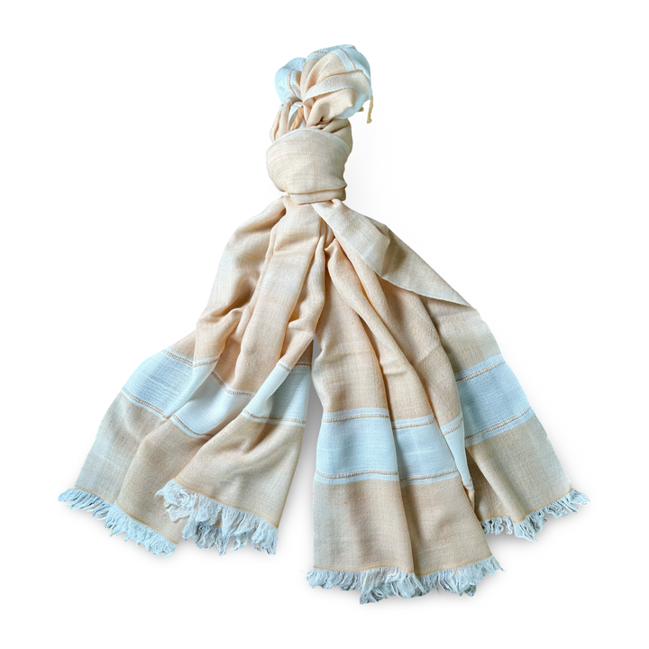 Himalaya Kaschmir Schal • 100% Pashmina • Apricot & Offwhite