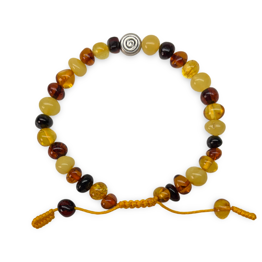 Mala-Armband aus Bernstein und einer Silberperle