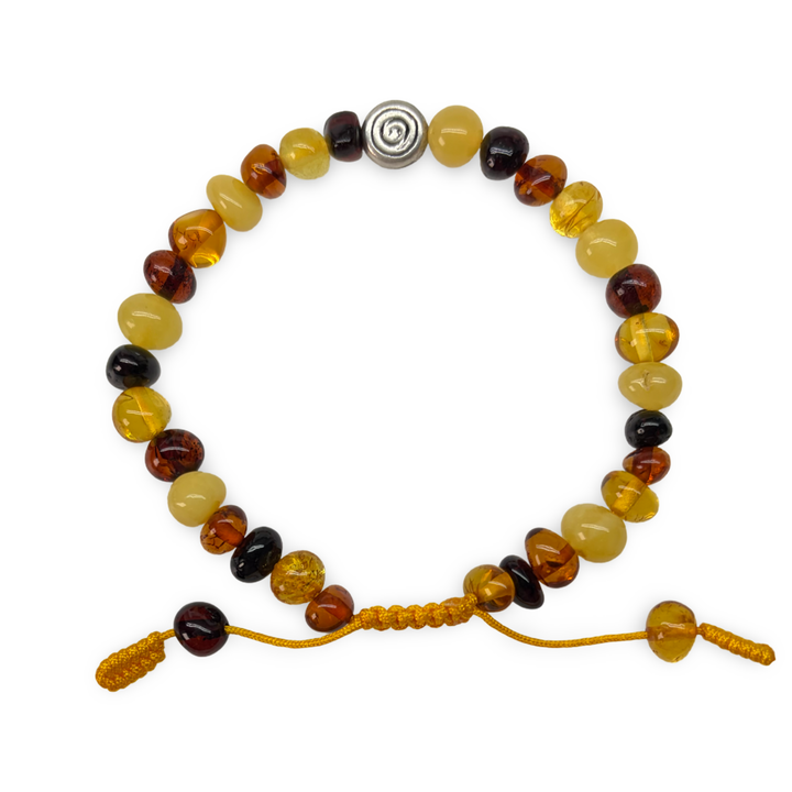 Mala-Armband aus Bernstein und einer Silberperle