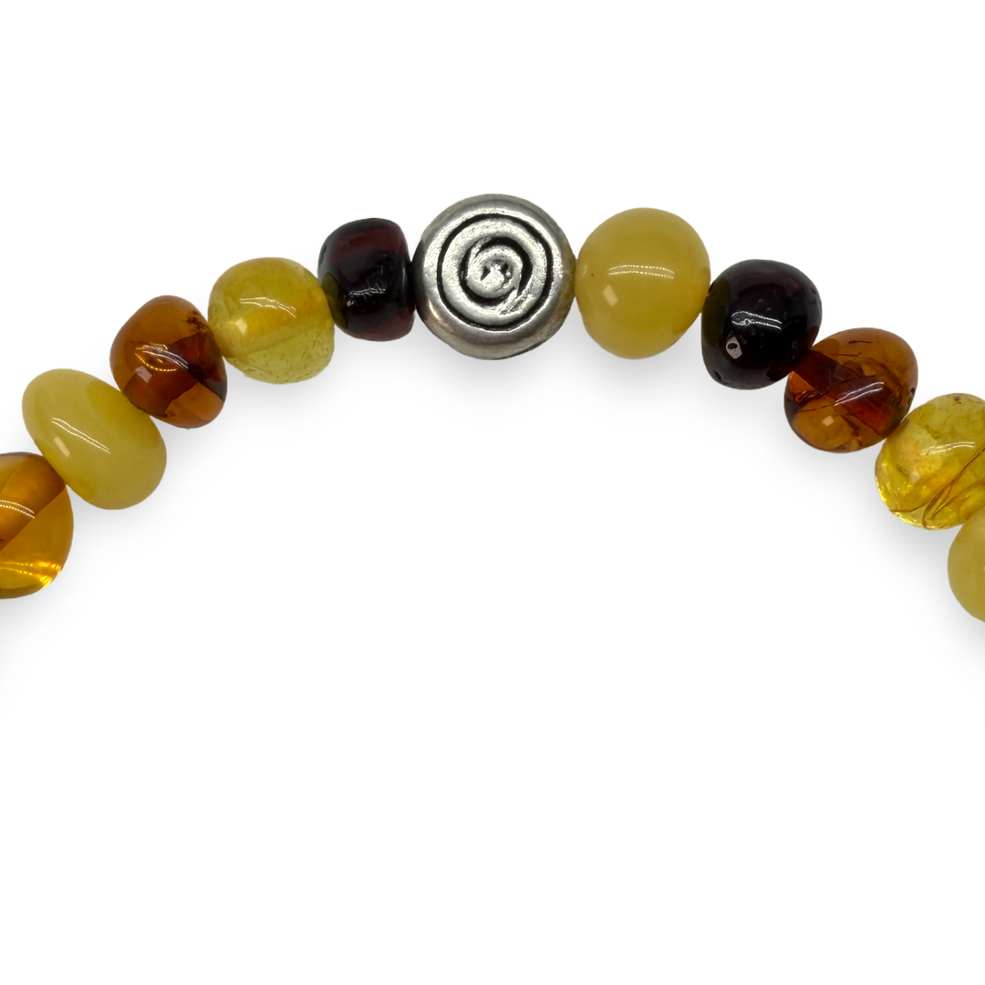 Mala-Armband aus Bernstein und einer Silberperle