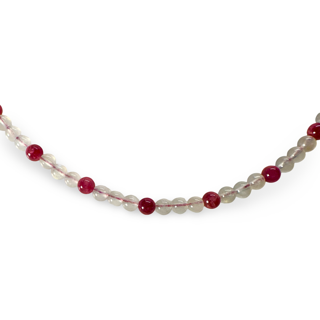 Halskette aus rosa Turmalin und Mondstein