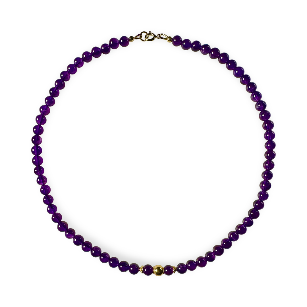 Amethyst-Kette mit vergoldeten Silber-Perlen