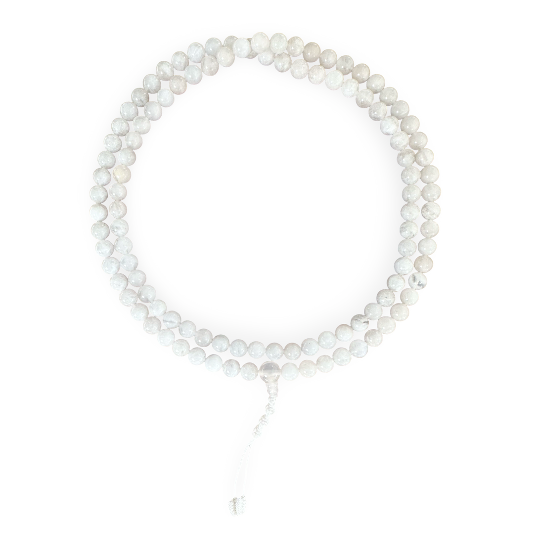 Mala de perles de prière en pierre de lune blanche