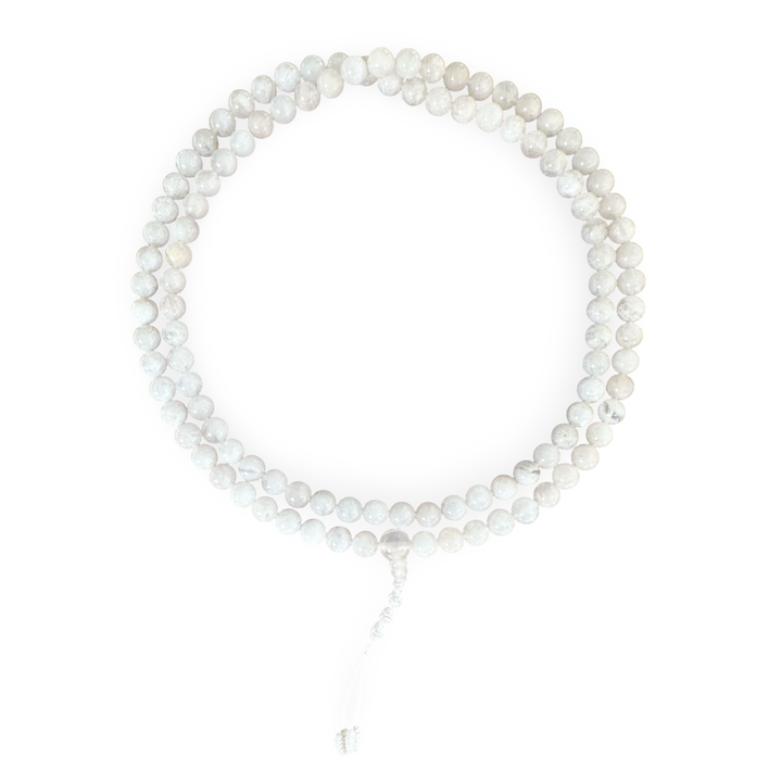 Mala de perles de prière en pierre de lune blanche