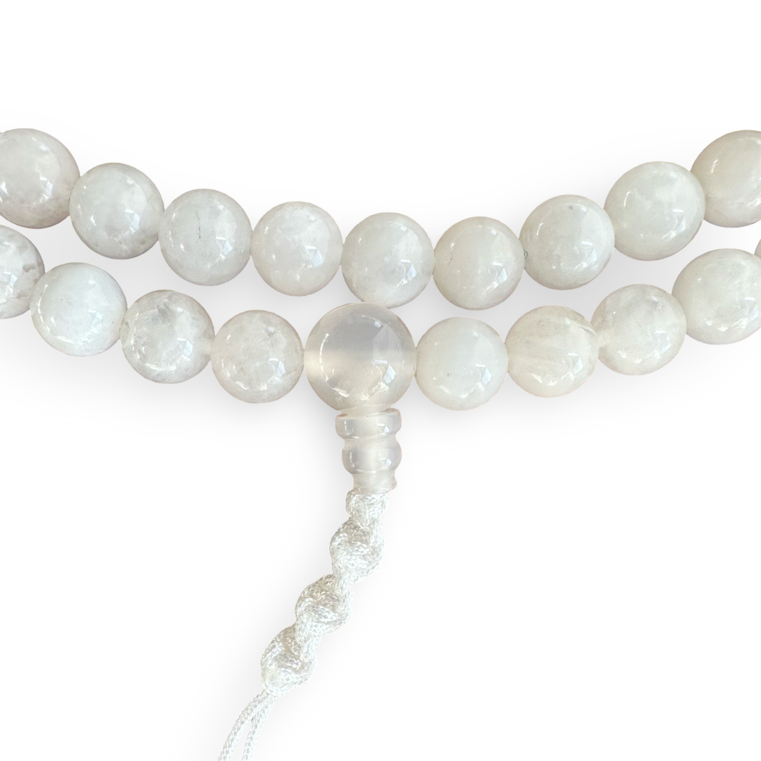Mala de perles de prière en pierre de lune blanche