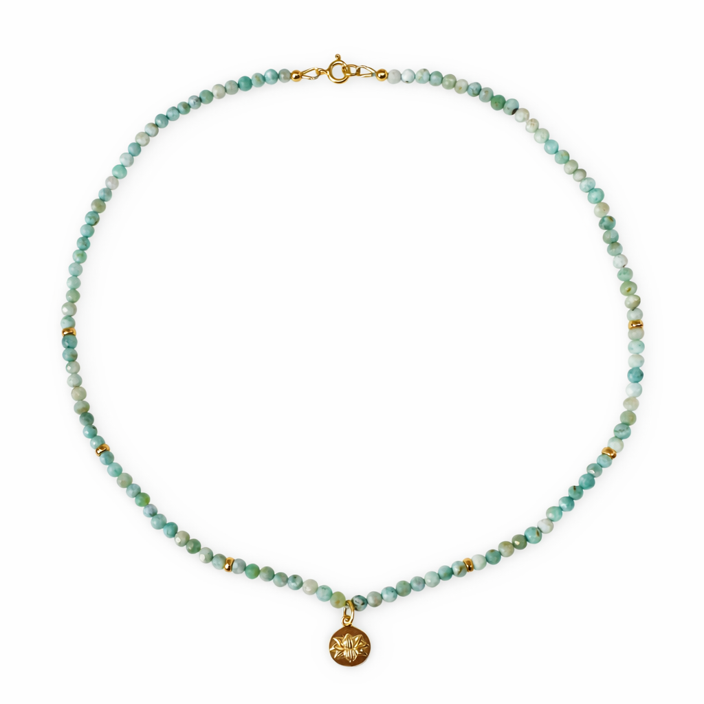 Collier larimar avec pendentif lotus