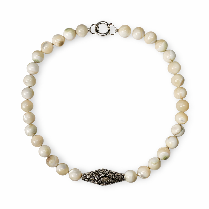 Statement mother-of-pearl necklace with Tibetan silver bead