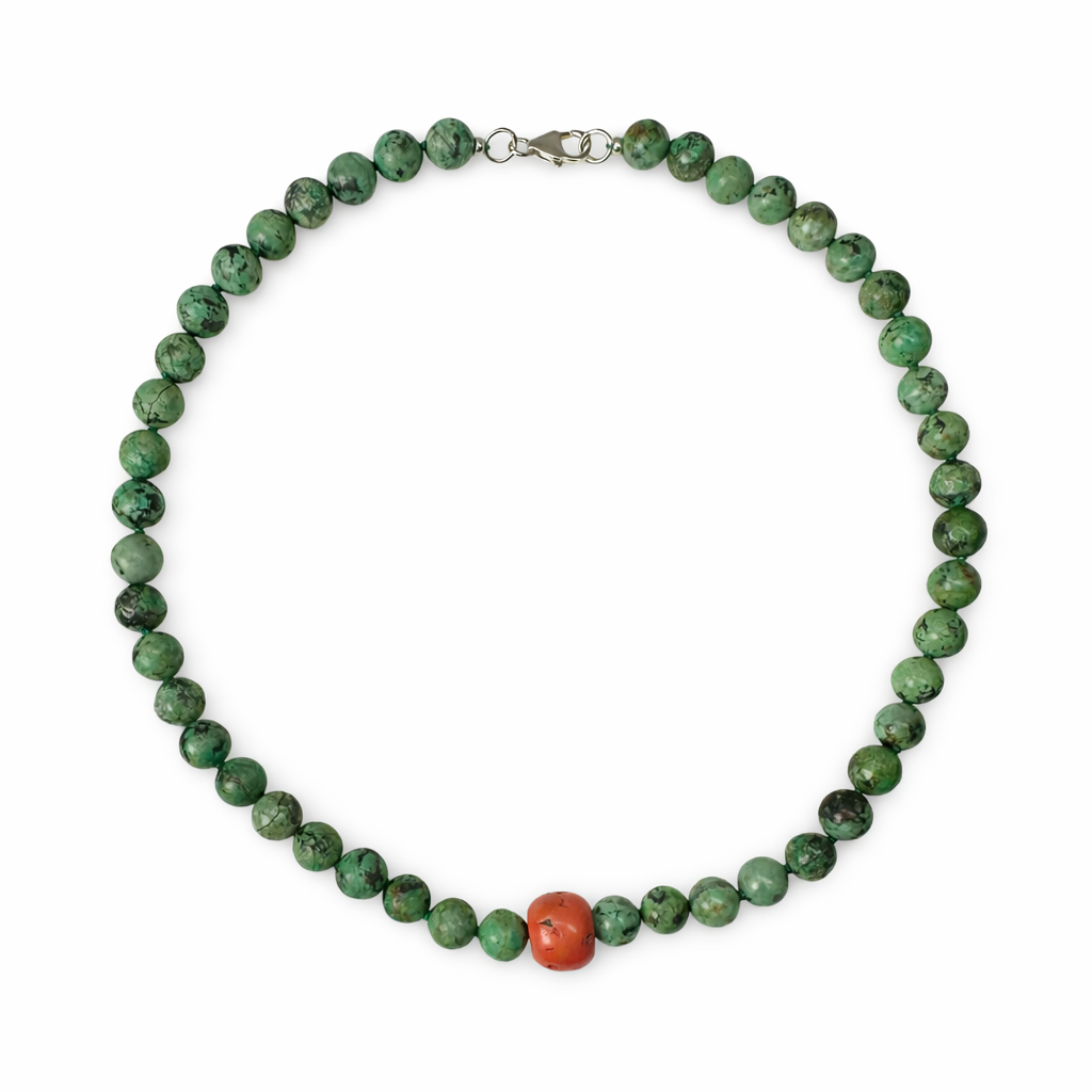 Tibetan turquoise necklace with old coral