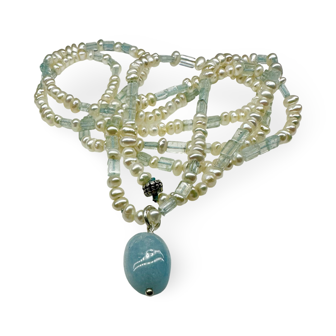 Collana di acquamarina e perle d'acqua dolce