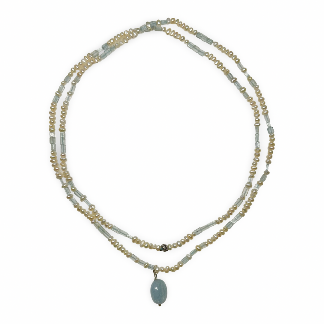 Collana di acquamarina e perle d'acqua dolce
