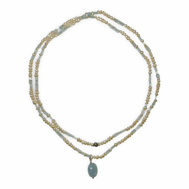 Collana di acquamarina e perle d'acqua dolce