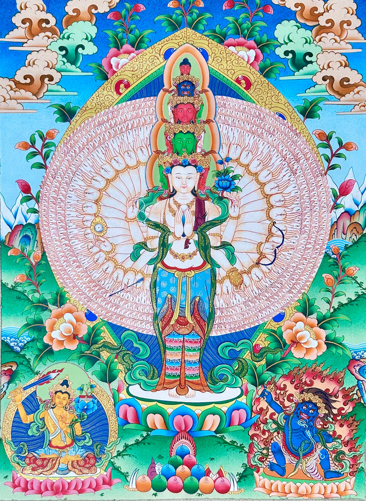 Thangka tradizionale «Avalokiteshvara», «Manjushri», «Vajrapani»