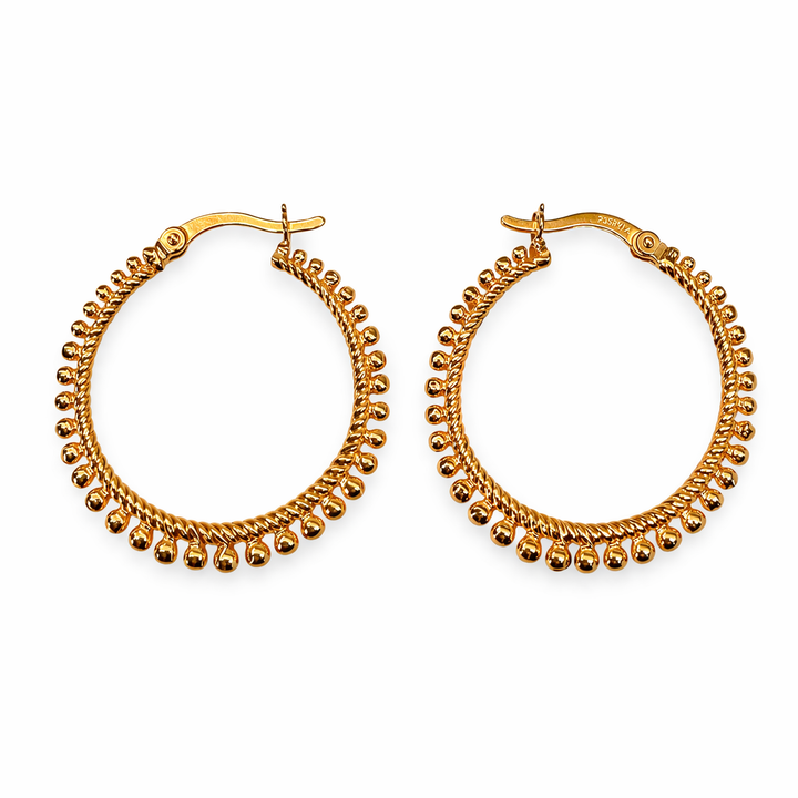 Créoles à décor de perles, argentées ou dorées, Ø 30 mm