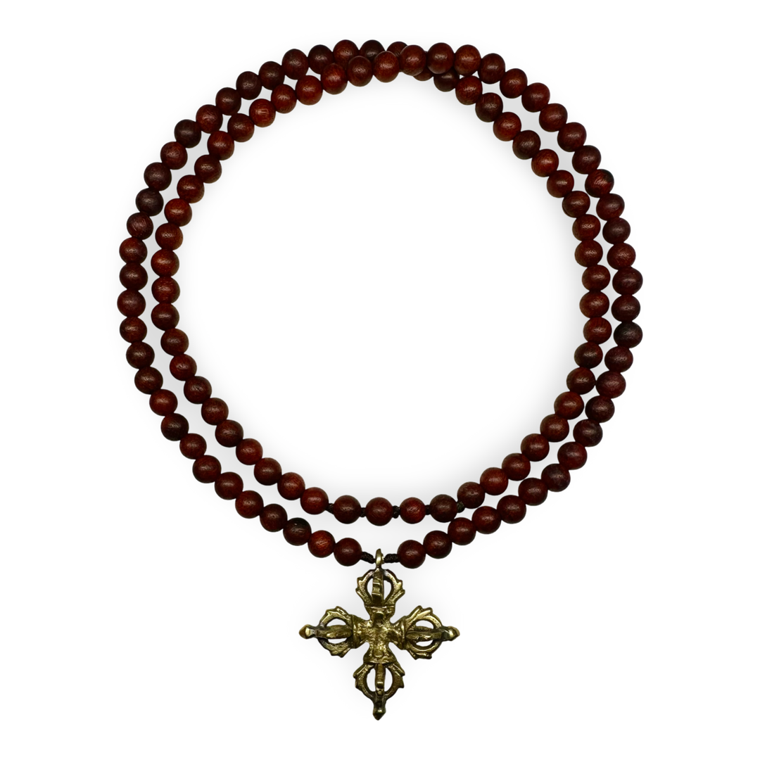 Rosenholz-Mala mit Doppel-Vajra