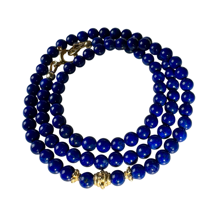 Collana in lapislazzuli con perle in argento placcato oro