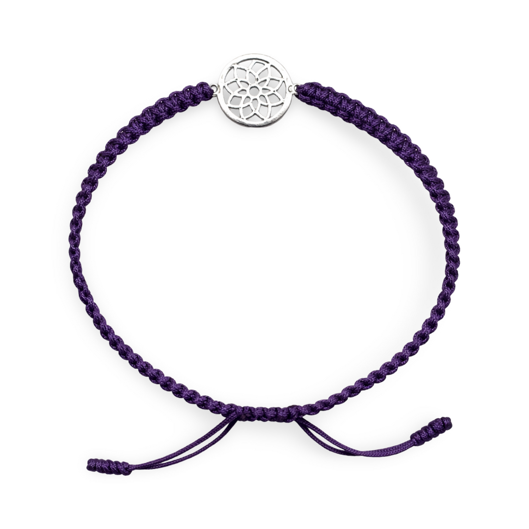 Bracelet porte-bonheur noué à la main – Fleur de lotus en argent