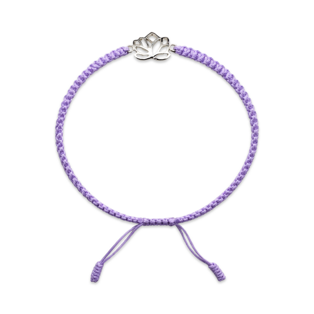 Bracelet porte-bonheur noué à la main – Fleur de lotus en argent