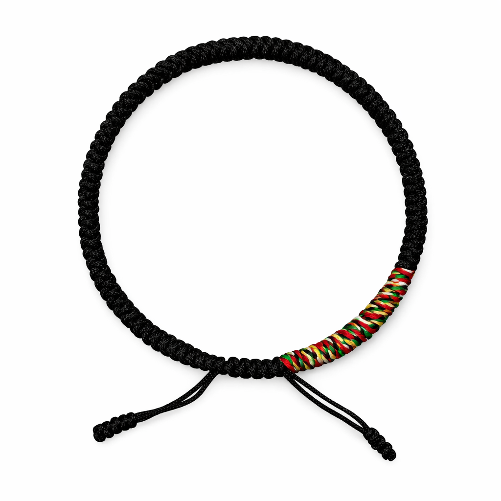 Braccialetto portafortuna tibetano in nero con colori tibetani 