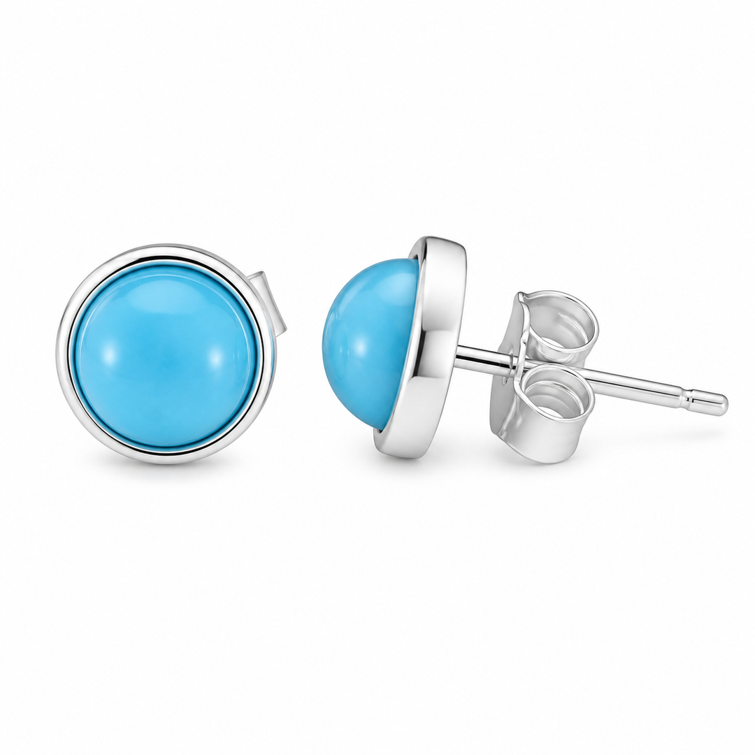 Stud earrings with Peru amazonite in a simple silver setting