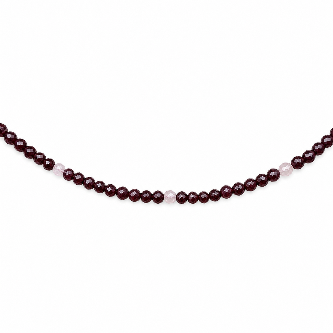 Ruby necklace with rose quartz accents