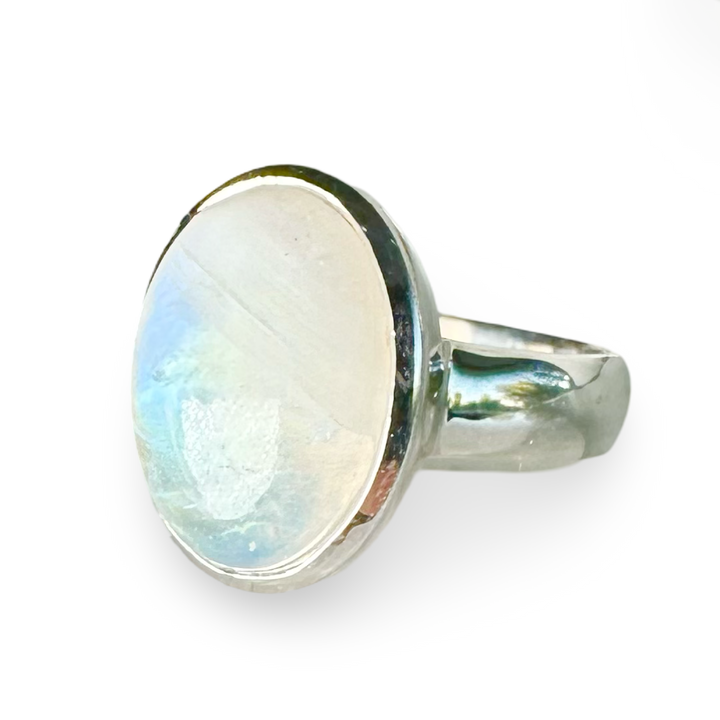 Grosse Ringe mit Regenbogen-Mondstein und Silber