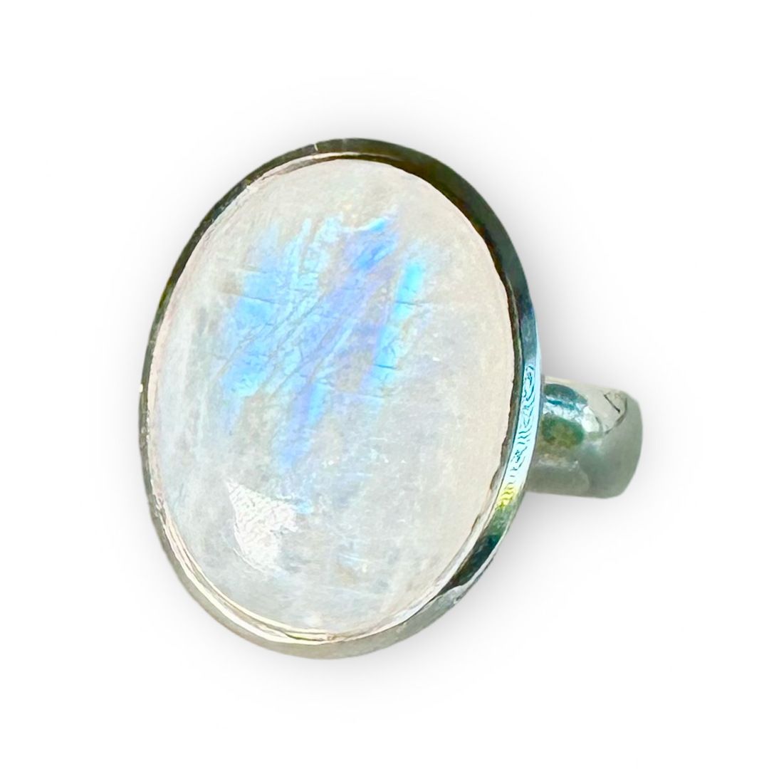 Grosse Ringe mit Regenbogen-Mondstein und Silber
