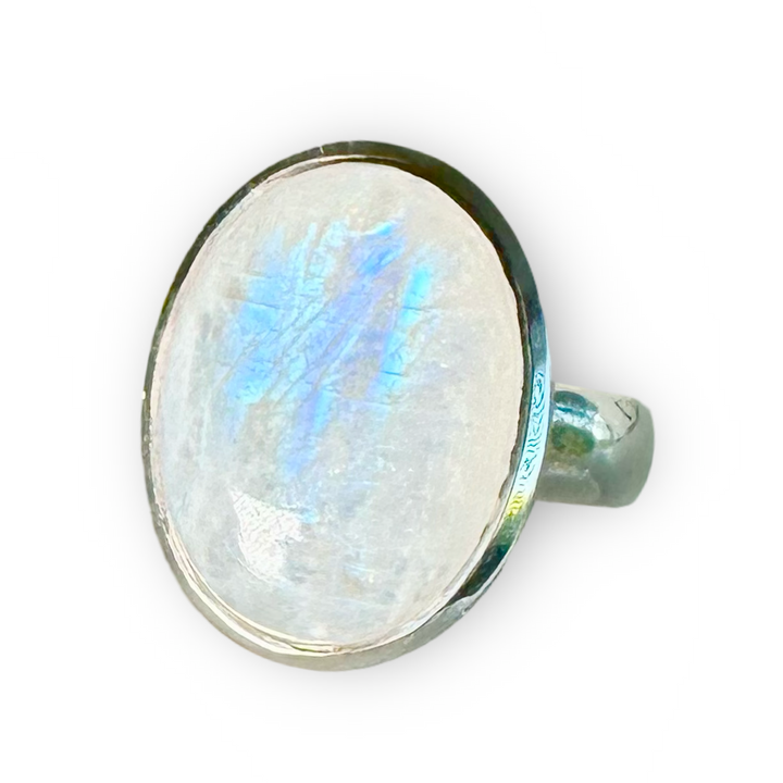 Grosse Ringe mit Regenbogen-Mondstein und Silber