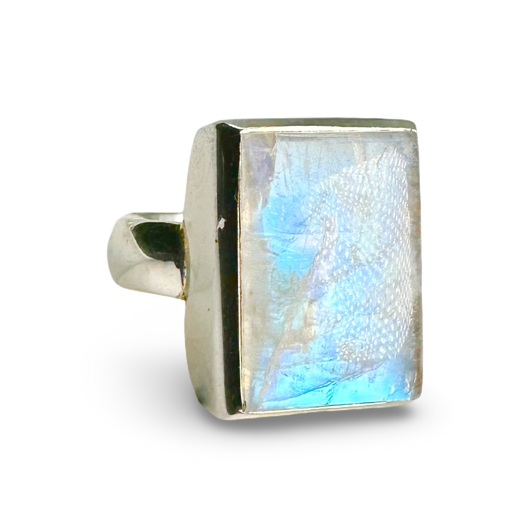 Grosse Ringe mit Regenbogen-Mondstein und Silber