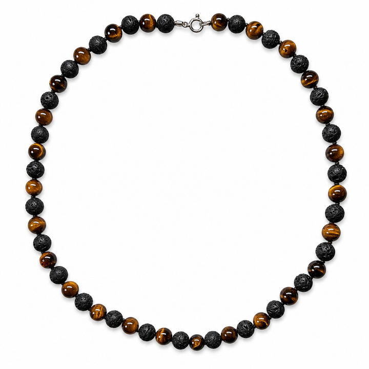 Tiger's eye and lava necklace (8 mm)
