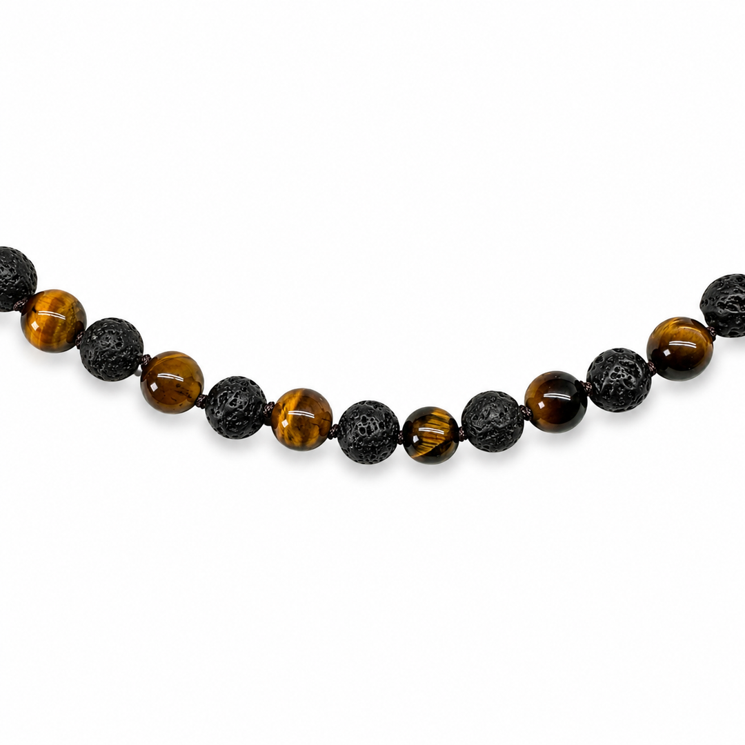 Tiger's eye and lava necklace (8 mm)